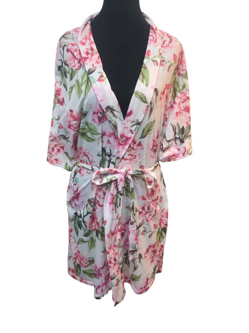 Show Me Your Mumu Floral Kimono Robe Cover Up Pink Rose Print OS Cottagecore